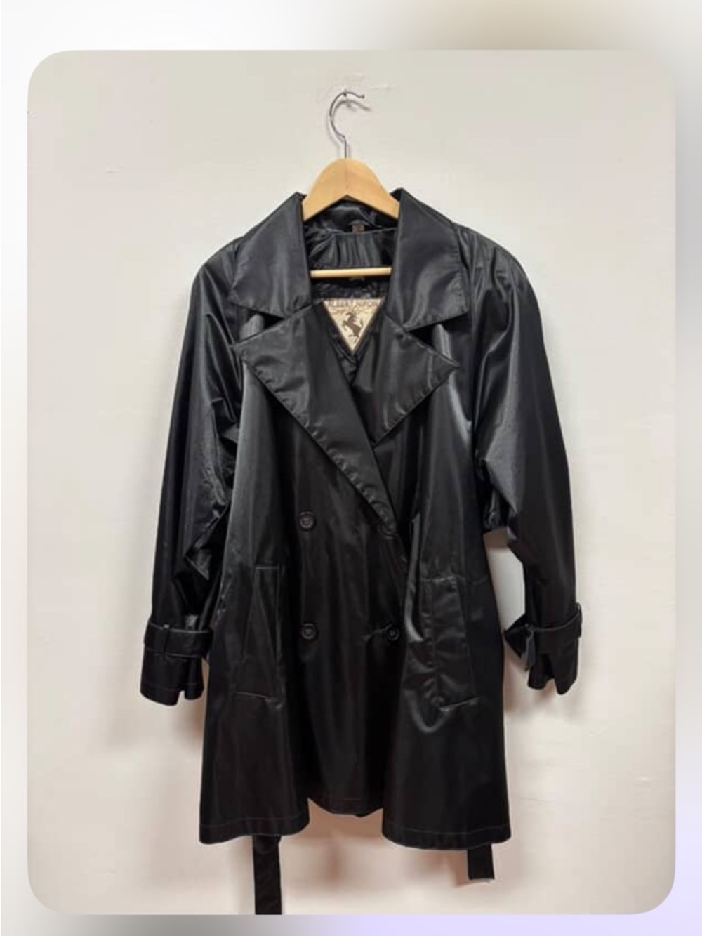 Albert Nipon Black Faux Leather Double-Breasted Trench